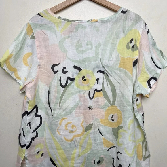 Rachel Zoe Womens 1X Linen Non Stretch Short Sleeve Floral Blouse - Picture 9 of 11